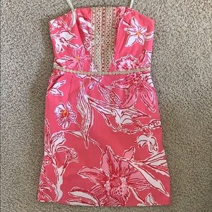 Lilly Pulitzer pink floral strapless dress